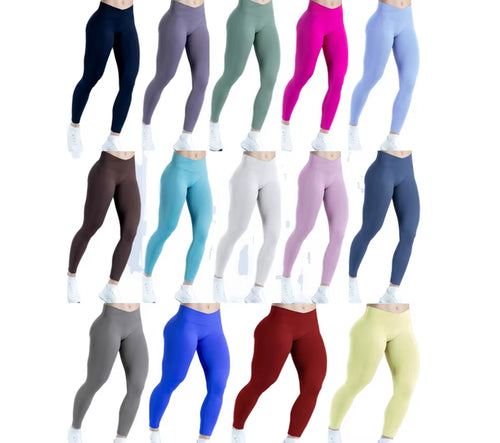 Butt-Lifting Push Pilates Workout Yoga Tights Cross-Front High Waist Breathable Spandex/Nylon Sports Leggings Women Running